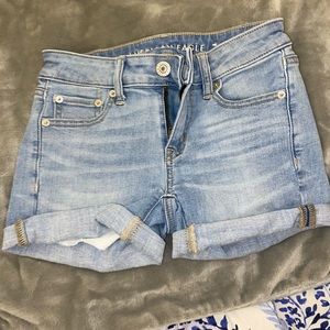 American Eagle High Rise light wash shorts